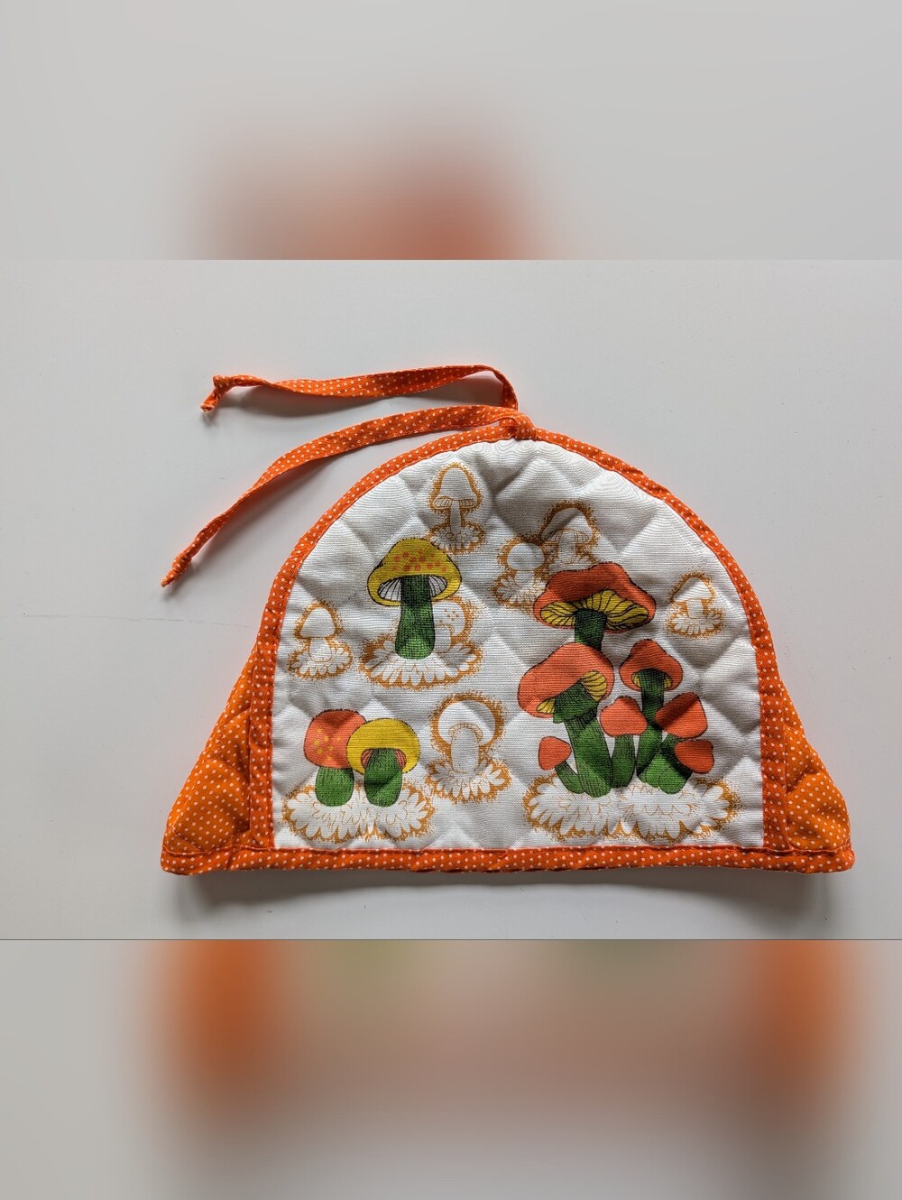 1970s Mushroom Quilted Toaster Cover Vintage Orange